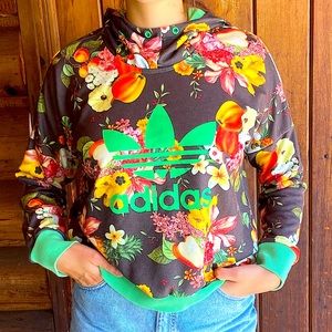 Fruit print Adidas hoodie- lightly warn, *drawstring included!*